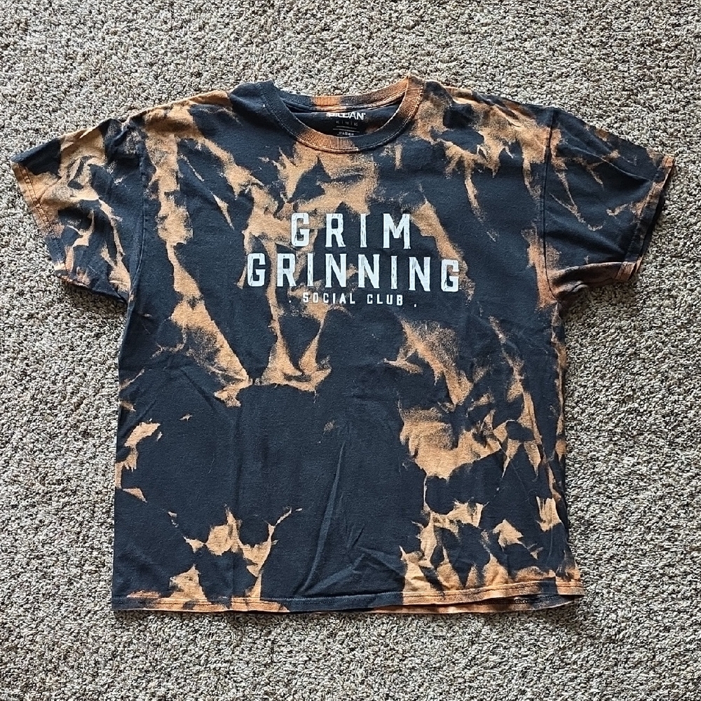 Gildan Black and Acid Wash Tie-Dye 'Grim Grinning Social Club' Short Sleeve Tee
